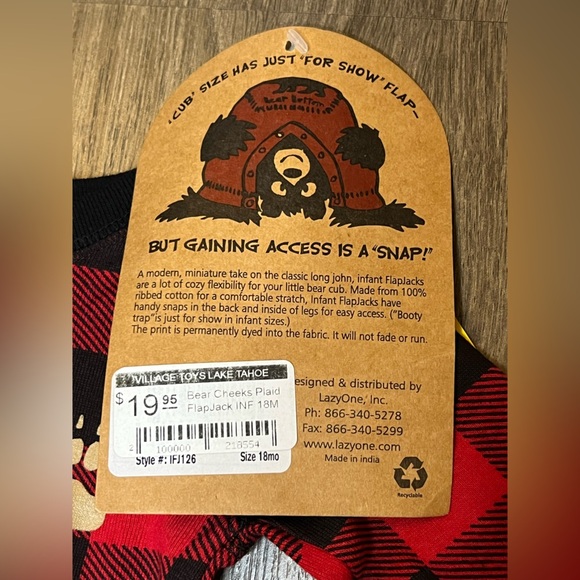 Lazy One Lake Tahoe Bear Cheeks Flap Jack Kids Onsie Size 18 Months - Picture 4 of 8